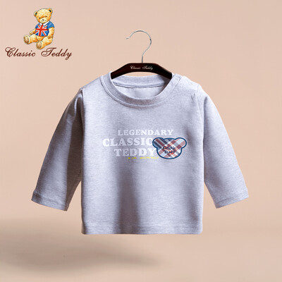 

Classic Teddy Classic Teddy Childrens Long Sleeve Shirts Boys&Girls T-Shirts Kids Spring New Tops Blue Gale Bear - Flower Grey 120