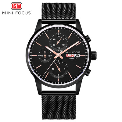 

MINI FOCUS MF0180G Men Watch Quartz Stainless Steel Strap Simple Wristwatch Time Display Calendar Fashion Casual 3ATM Waterproof