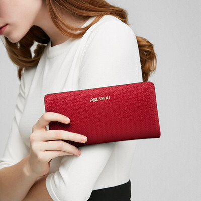 

APDISHU ladies wallet zipper clutch bag leather large capacity multi-card long wallet AP8206-2 deep red