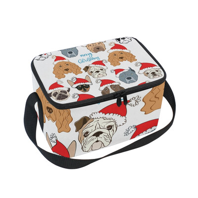 

ALAZA Lunch Box Insulated Lunch Bag Large Cooler Set Of Dogs Face In Santas Hat Tote Bag