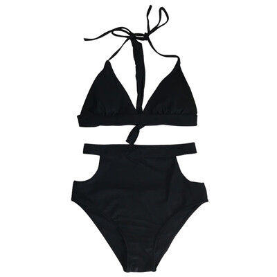 

Sexy Women High Waist Bikini Set Halter Straps Cut Out Side Backless Two Piece Swimsuit Swimwear