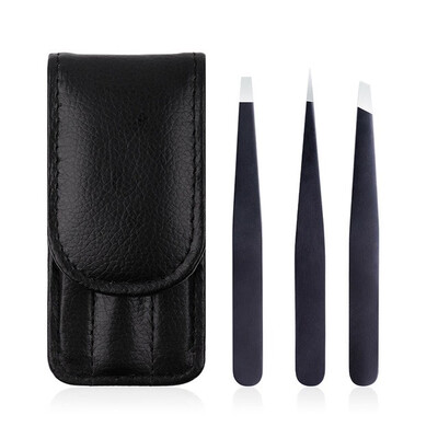 

3 PCS Eyebrow Tweezers Stainless Steel Point TipSlant TipFlat Tip Hair Removal Makeup Tool Kit with Bag