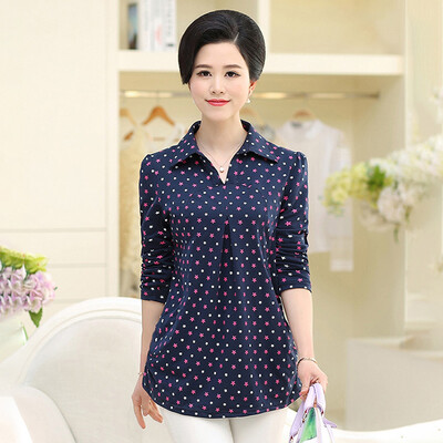 

Yu Zhaolin 2019 new middle-aged womens loose large size shirt mother dress spring&autumn long-sleeved shirt YWMM191346 red star print 2XL