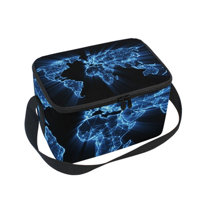 

ALAZA Lunch Box Insulated Glowing Blue World Map Lunch Bag Large Cooler Tote Bag for Men Women