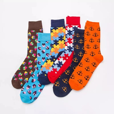 

Men Happy Lucky puzzle love anchor Big Size Business Fashion Wedding Gift Socks
