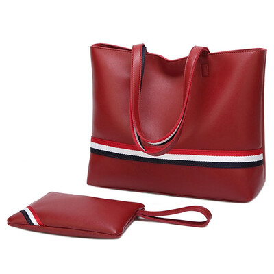 

Women PU Leather Shoulder Bag Fashion Ladies Handbag Zipper Satchel Bag Work Tote Bag with a Women Clutch Purse 2pcsset