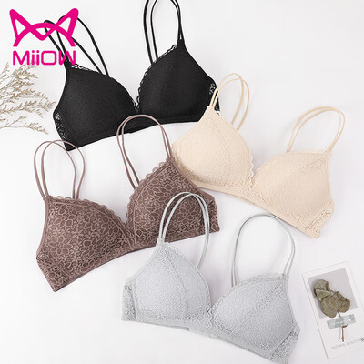 

Cat MiiOW no steel ring thin cup bra sexy lace beauty back gathered bra girl small chest seamless underwear W5063 brown 75A