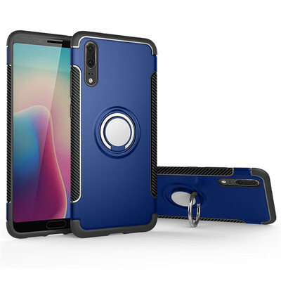 

Back Cover For Huawei P20 Case Car Holder Stand Hard PC Silicon Ring Suction Bracket Celulars Fecoprior