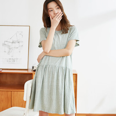 

Top melon melon pajamas womens cotton solid color Korean fashion round neck casual nightdress home service ZY02339JD dark blue 170
