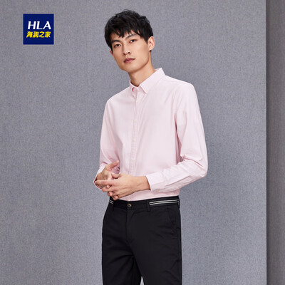 

HLA Haishus parents sleeve casual shirt male 2019 spring new oxford spinning comfortable breathable long lining HNEAD1R002A pink 02 180104A 43