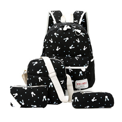 

4PcsSets 2018 Women Backpacks Cartoon Rabbit Printing Canvas Schoolbags for Teenage Girls Students Children