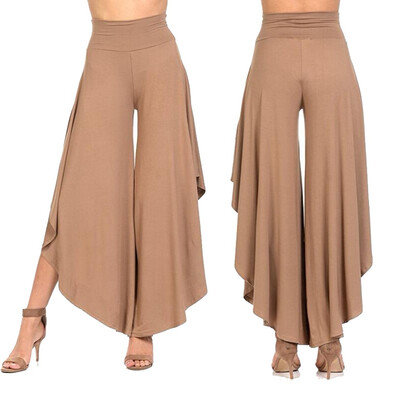 

FITTOO Womens Comfy High Waist Loose Skirt Casual Dress Flowy Layered Cropped Capris Wide Leg Palazzo Trousers