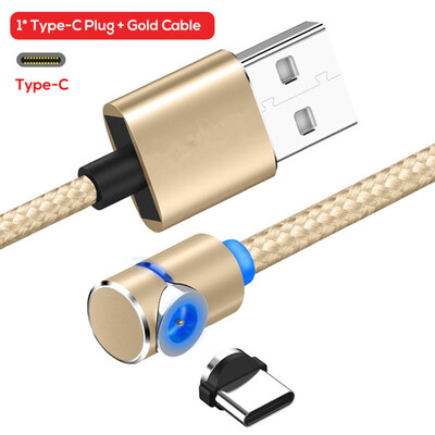 

90 Degree 3 in 1 Led Cable Magnetic Charging Cable for iPhone X 8 7 6 Plus  Nylon Micro USB Cable USB Type-C USB C Cable