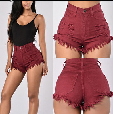 

3 Colors  M L XL 2019 Womens Fashion Sexy High Waist Slim Fit Shorts Jeans Pants Hole Denim Trousers