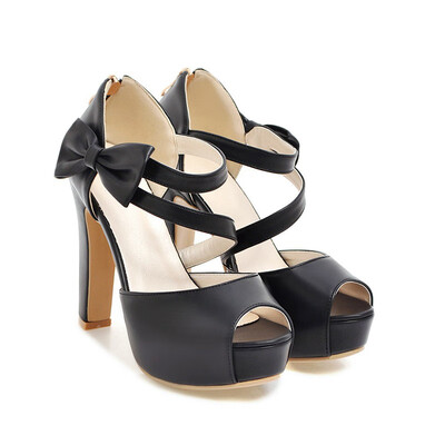 

IDIFU Womens Elegant Peep Toe Sandals - Bowknot Strappy Platform - Chunky High Heels Shoes with Zipper