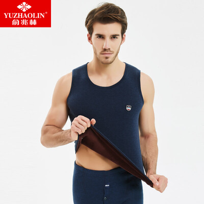

Yu Zhaolin YUZHAOLIN warm vest mens plus velvet thick elastic round neck color spinning thermal underwear single shirt middle-aged mens vest mens dark gray XXXL