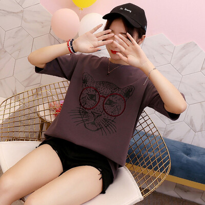 

JOY OF JOY Jingdong womens 2019 summer new Korean version of the wild personality half-sleeved t-shirt round neck short-sleeved loose short-sleeved T-shirt female JWTD191854 gray L