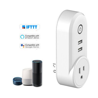 

WIFI Smart Plug Wireless Remote Control Timing Function Smart Wall Socket with Dual USB OutletsVoice Control Compatible with Goog