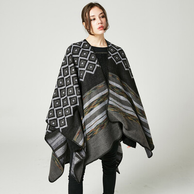 

Winter Women Loose Outerwear Coat Oversized Knitted Cashmere Poncho Cape Shawl Cardigan Sweater