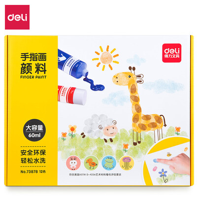 

Deli deli 12 color 60ml washable childrens finger painting set student painting graffiti set 73878 Childrens Day gift