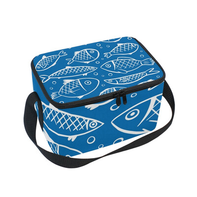 

ALAZA Lunch Box Blue Fish Insulated Lunch Bag Large Cooler Tote Bagfor Men Women