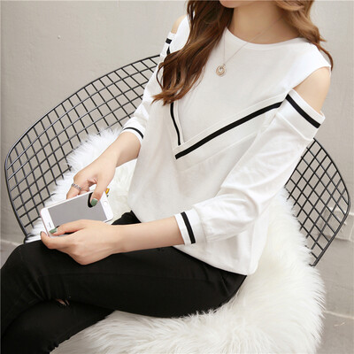

Yu Zhaolin 2019 new Korean casual seven-point sleeve shirt female loose wild strapless bottoming T-shirt YWTC191244 white