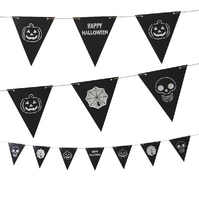 

Happy Halloween Hanging Paper Banner Hollow-Out Triangle Flag Garland 7 Flags 35m String Halloween Decor Props--Skull Pumpkin