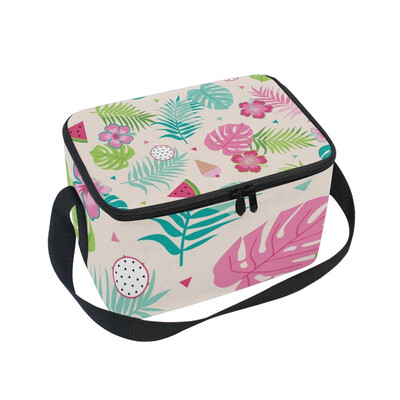 

ALAZA Insulated Lunch Box Tropical Leaf Ice Cream Lunch Bag for Men Women Portable Tote Bag Cooler Bag