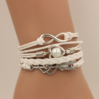 

Fashion Multi-layer Alloy Leather Heart-shaped Cupid Arrow Woven Bracelet for Women Jewelry