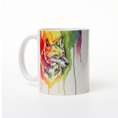 

DIY Cool Animal Colorful Wolf Mugs Coffee Mugs White Porcelain 11 OZ Travel Home Cup