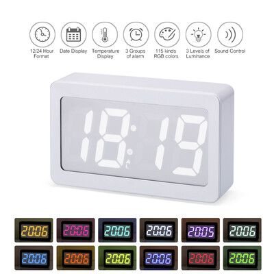 

USBBattery Powered Digital RGB LED Alarm Clock TimeTemperatureDate Display 115-Color Changing 3-Level Brightness Sound Control