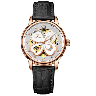 

TEVISE T835B Women Automatic Mechanical Watch Time Moon Phase Display Fashion Casual Luminous Hands Leather Strap Life Waterproof