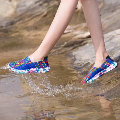 

Women Slip-On Round Toe Spring Shoes Woven Flats Breathable Shallow Mouth Lazy Slip Resistant Comfort Shoes