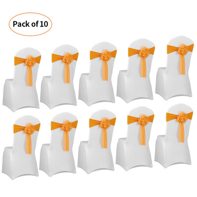 

10pcs Wedding Flower Chair Sashes Elastic Spandex Organza Chair Sash Covers Wedding Banquet Supplies Decorations--Dark Purple