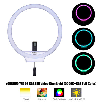 

YONGNUO YN608 RGB LED Video Light Photography Video Ring Light 5500KRGB Full Color with Remote Controller for Live Video&Self