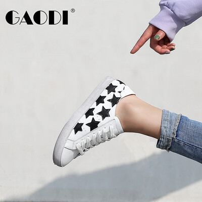 

Gao Di gaodi womens flat leather round head strap Korean casual wild stars small white shoes female white black 35