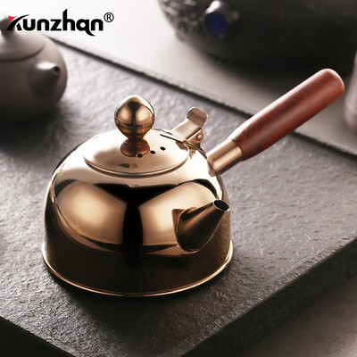

Rose Gold Stainless Steel Small Gongfu Tea Kettle with Wooden Side Handle 500ml