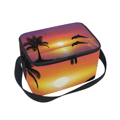 

Lunch Box Insulated Lunch Bag Large Cooler Sunsey Dolphin Palm Tote Bagfor Kids Men Women