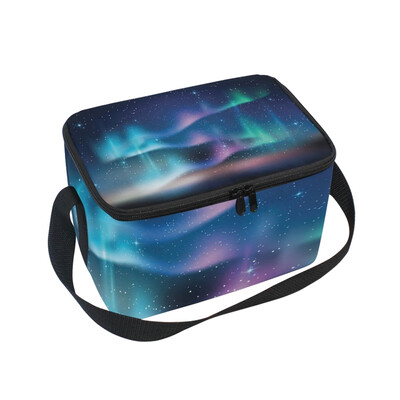 

ALAZA Insulated Lunch Box Aurora Blue Sky Lunch Bag for Men Women Portable Tote Bag Cooler Bag