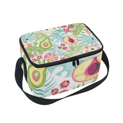 

ALAZA Lunch Box Insulated Pattern With Fruits And Flowers Lunch Bag Large Cooler Tote Bagfor Men Women