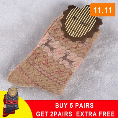 

5 pair Winter Women Socks Warm Wool Christmas Mid-calf Socks Woolen Snowflake Deer Comfortable Gift