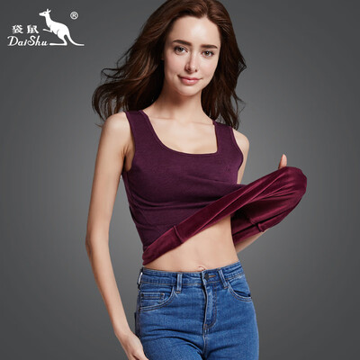 

Kangaroo ladies warm vests plush round neck warm vest thermal underwear top dark purple