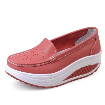 

Loafers Women Swing Genuine Leather Fun Solid Breathable Platform Wedges Shoes