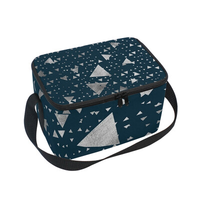 

ALAZA Insulated Lunch Box Blue Triangle Design Lunch Bag for Men Women Portable Tote Bag Cooler Bag