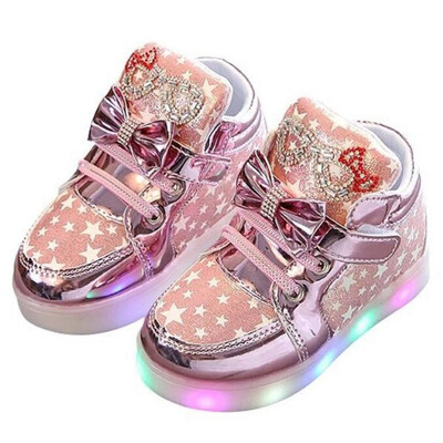 

Kids Breathable Ankle Shoes Velcro Shiny Lights Flashing Casual Boys Girls High Cut Sneakers