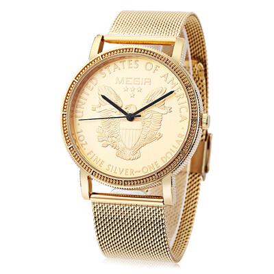 

MEGIR 2032 Male Quartz Watch Dollar Pattern Dial 3ATM Stainless Steel Net Band Wristwatch