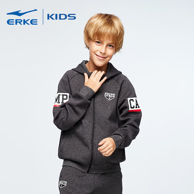 

Hongxing Erke ERKE childrens clothing jacket boys cardigan hooded sweater sports shirt wild casual jacket 63219114057 deep twist gray 150