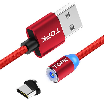 

TOPK R-Line3 Magnetic USB Type C Cable 2m Nylon Braided LED Indicator Magnet USB C Charge Cable for USB Type-C Phones