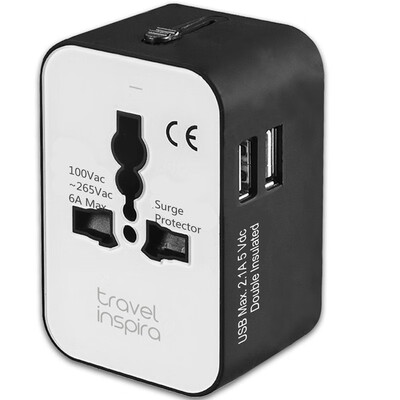 

Universal Travel Adapter Worldwide All in One Power Adapter AC Plug International Wall Charger with Dual USB Charging Ports for