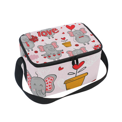

ALAZA Lunch Box Pattern With Elephant In Love Insulated Lunch Bag Large Cooler Tote Bagfor Men Women